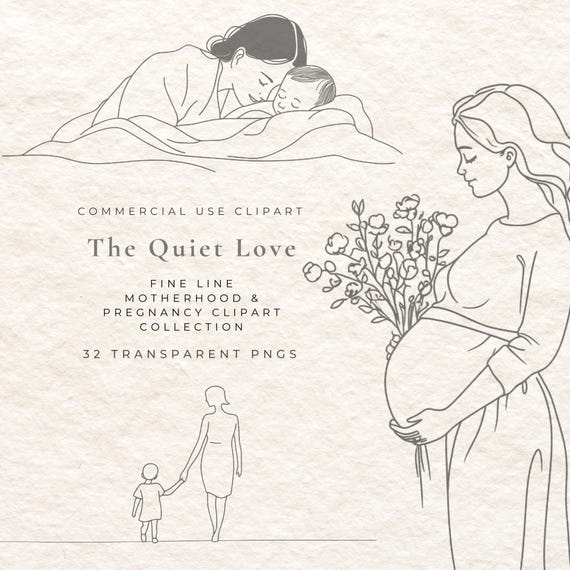 Motherhood Fine Line Clipart, Pregnancy PNG Illustrations (32 Transparent Files)