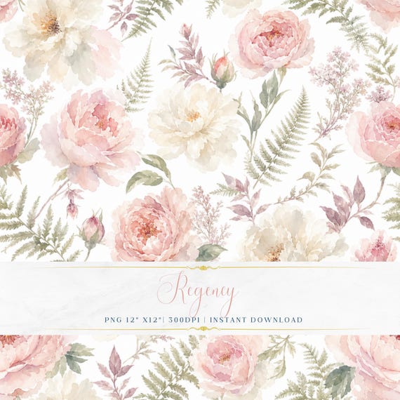 Romantic Seamless Botanical PNG Soft Pastel Digital Paper Fabric Wallpaper Printable Design