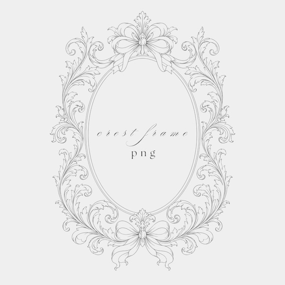 Floral Baroque Frame PNG | Fine Line Wedding Clipart | High Resolution | Transparent Art