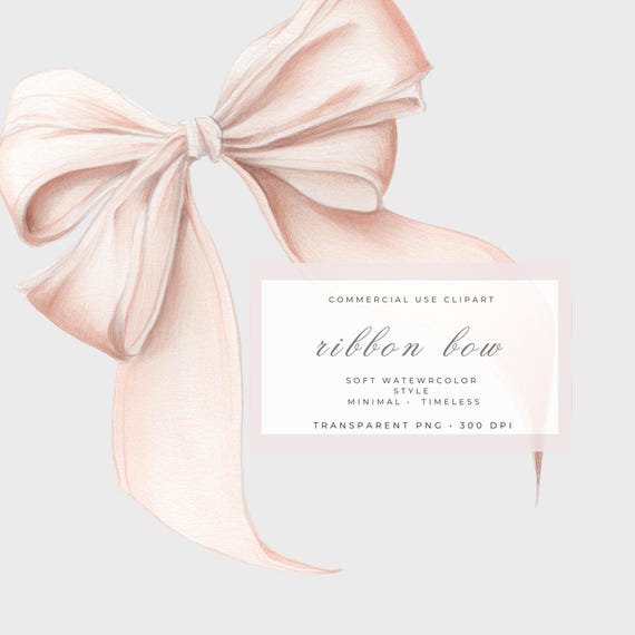 Blush Ribbon Bow PNG, Soft Satin Bow Clipart, Feminine Coquette Bow, Elegant Ribbon Illustration, Wedding Logo Element, Transparent PNG
