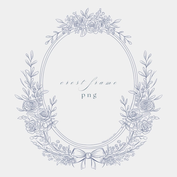 Floral Wedding Crest Frame PNG | Fine Line Invitation Design (Digital Download)