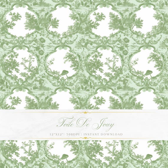 Sage Green Toile De Jouy Pattern | Seamless Baroque Art (Digital Download)