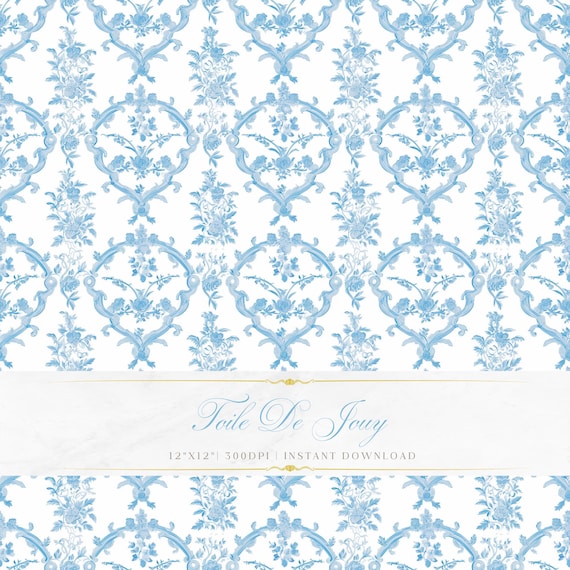 Blue & White Toile de Jouy Pattern | Seamless Floral Design (Digital Download)