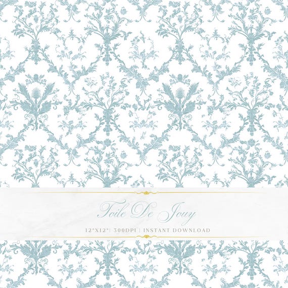 Blue and White Toile de Jouy Pattern | Floral Baroque Art Print (Digital Download)