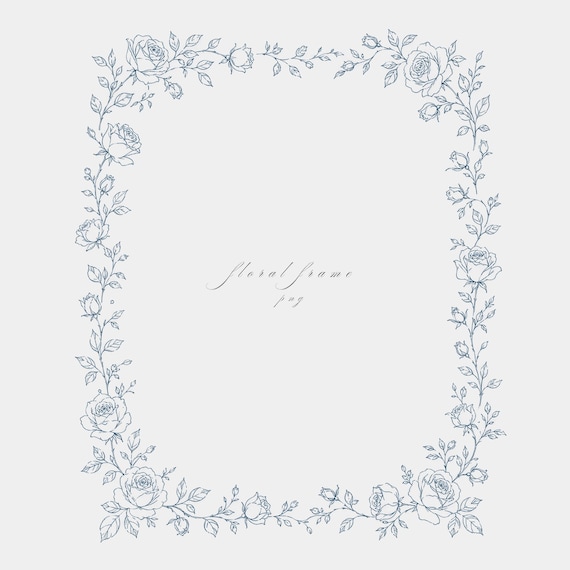 Rose Clusters Frame PNG | Fine Line Pencil Clipart | Wedding Stationery | Transparent | 300 DPI