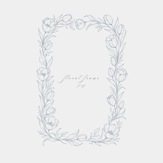 Blush Tulip Frame PNG | Fine Line Pencil Clipart | Wedding Stationery | Transparent | 300 DPI