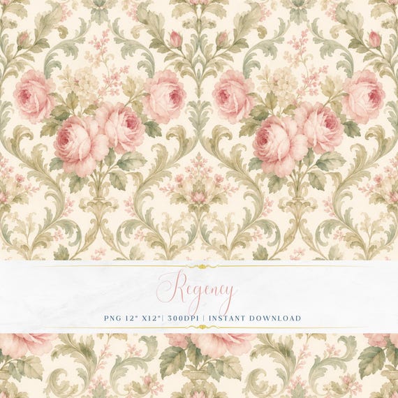 French Vintage Floral Pattern PNG Seamless Digital Paper Romantic Wallpaper Scrapbook Printable