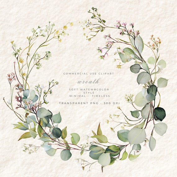 Eucalyptus Wreath PNG, Greenery Floral Frame Clipart, Minimal Botanical Circle, Wedding Logo Border, Natural Leaf Design