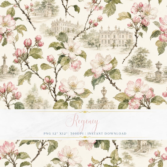 Pastel Garden Seamless Romantic Pattern PNG  Cottagecore Digital Paper Wallpaper Design