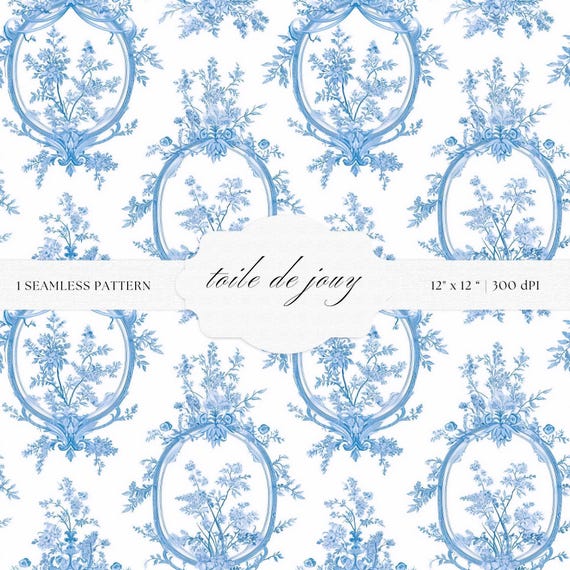 Blue Toile de Jouy Pattern | Floral Baroque Art (Digital Download)