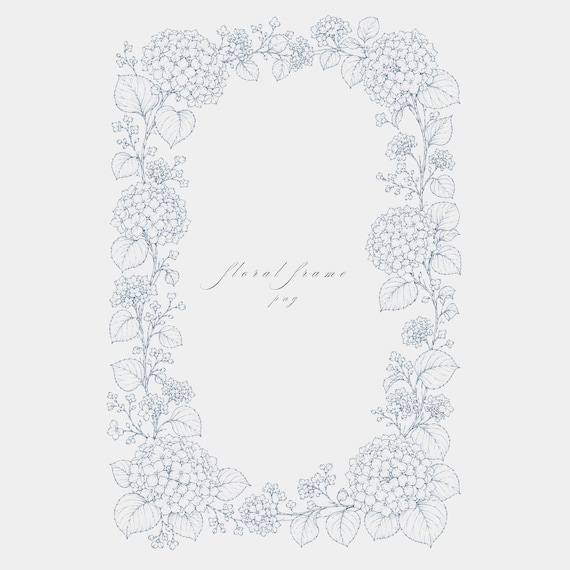 Hydrangea Frame PNG | Fine Line Pencil Clipart | Wedding Stationery | Transparent | 300 DPI