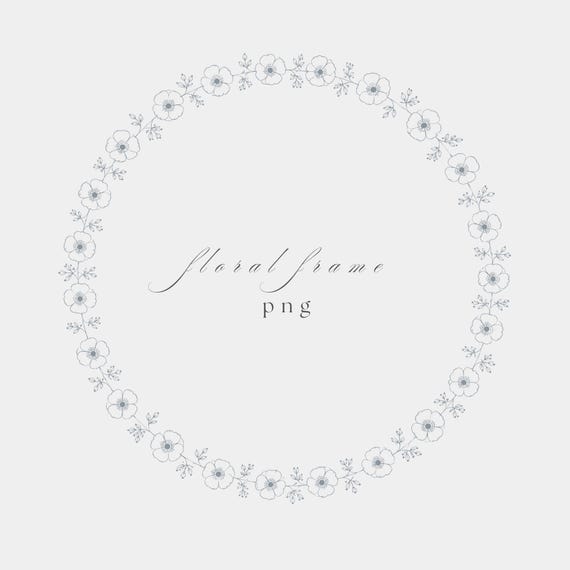 Floral Wreath Frame PNG | Fine Line Pencil Clipart | Wedding Stationery | Transparent | 300 DPI