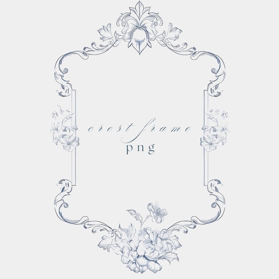 Floral Wedding Crest Frame PNG | Elegant Fine Line Design (Digital Download)