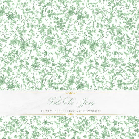 Sage Green Toile De Jouy Pattern | Floral Baroque Art (Digital Download)