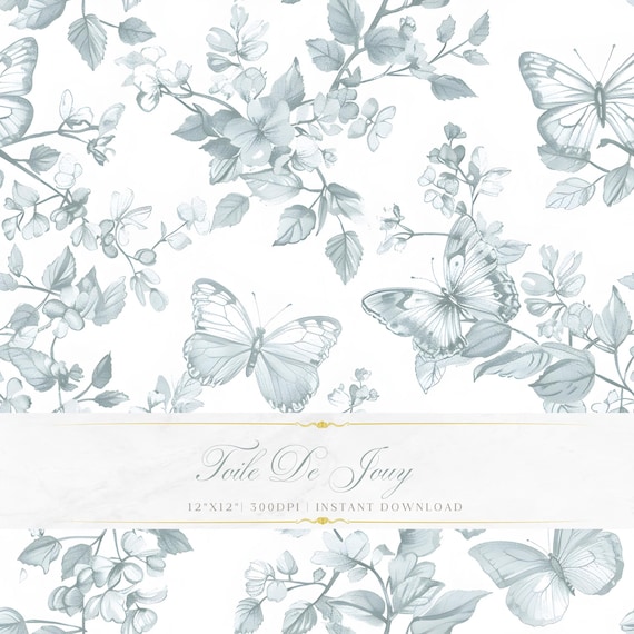 Butterfly Toile de Jouy Pattern | Elegant Chinoiserie Design (JPEG Instant Download)