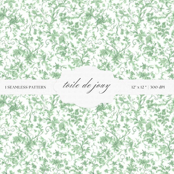 Sage Green Toile De Jouy Pattern | Floral Baroque Art (Digital Download)