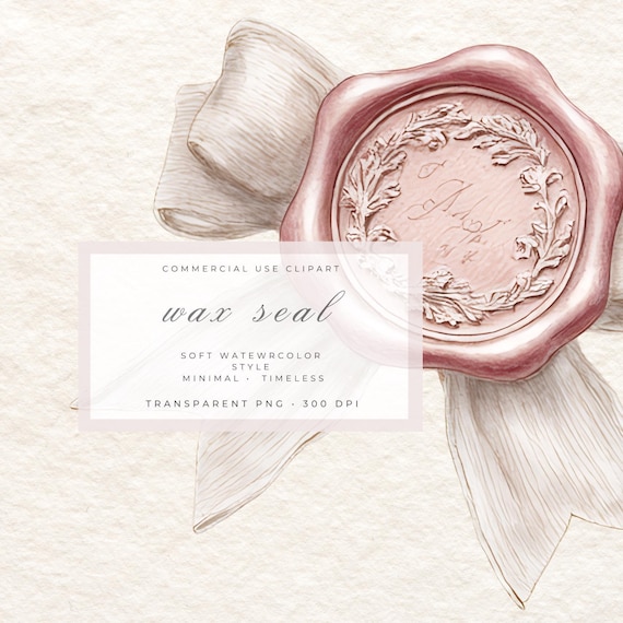 Vintage Wax Seal PNG, Regency Bow Seal, Antique Pink Wax Stamp, Romantic Wedding Crest, Coquette Ribbon Emblem, Printable Stationery Design