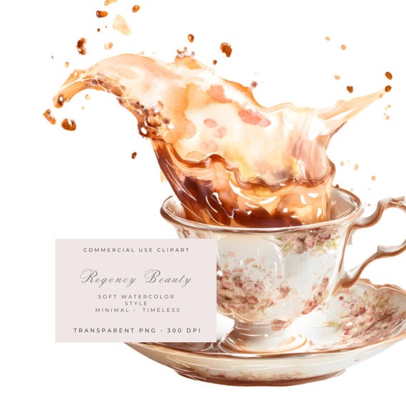Spill the Tea PNG, Soft Girl Clipart, Watercolor Floral PNG, Feminine Pastel Romantic Design