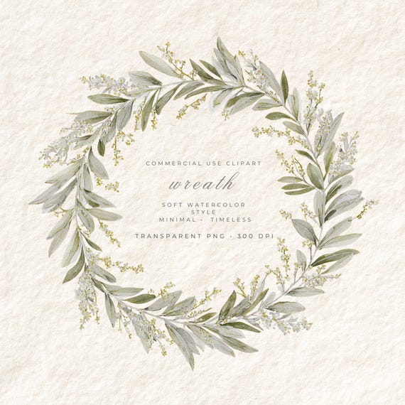 Olive Branches Wreath Transparent PNG, Minimal Floral Clipart, Digital Art Download Commercial Use, Stationery Card Design