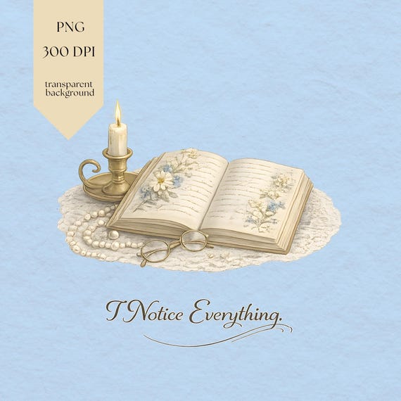 I Notice Everything PNG – Vintage Book Quote Design for Regency Style T-Shirts | POD