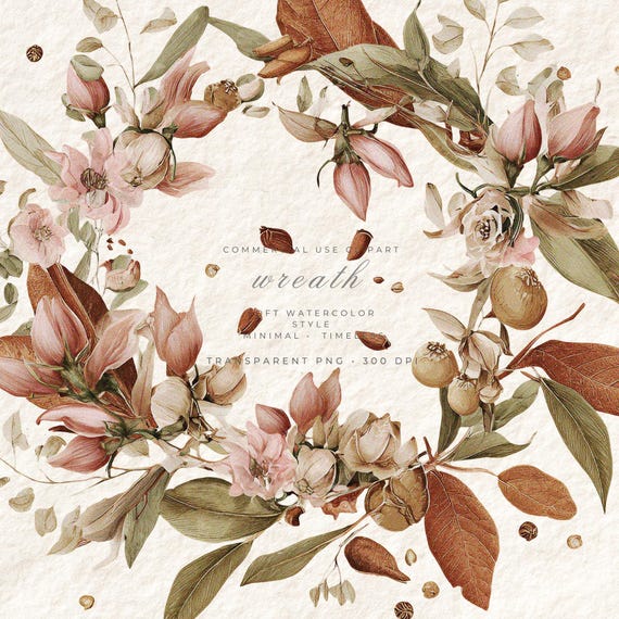 Floral Wreath PNG Sticker Watercolor, Transparent Clipart Digital Art, Planner Decoration Download, Commercial Use Instant