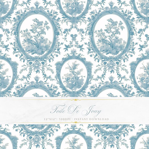 Blue Toile De Jouy Pattern | Floral Baroque Art Print (Digital Download)