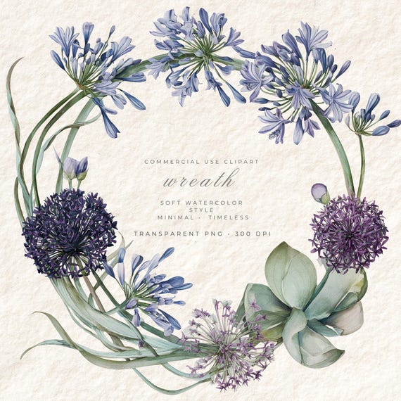 Watercolor Botanical Wreath Clipart PNG, Transparent Background Floral Frame, Scrapbook Paper Craft Design, Instant Download Commercial Use