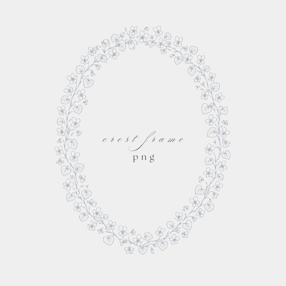 Violets and Leaves Frame PNG | Fine Line Pencil Clipart | Wedding | Transparent | 300 DPI