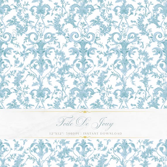 Blue Toile De Jouy Pattern | Floral Baroque Art (Digital Download)