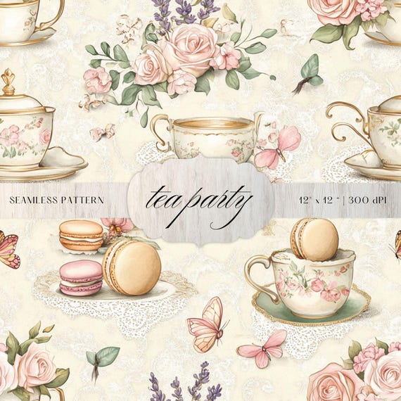 Tea Party Seamless Pattern | Whimsical Cottagecore Design (Digital Download)