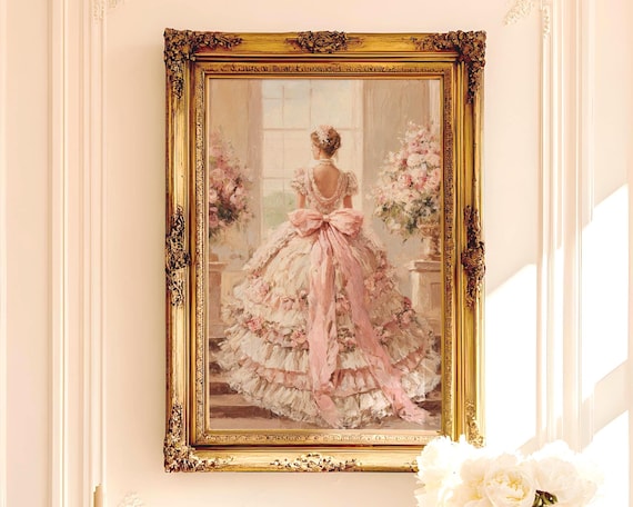 Printable Elegant Rococo Portrait Painting - Vintage 18th Century Noblewoman in Pink Gown, Romantic Classic Art, Instant Download