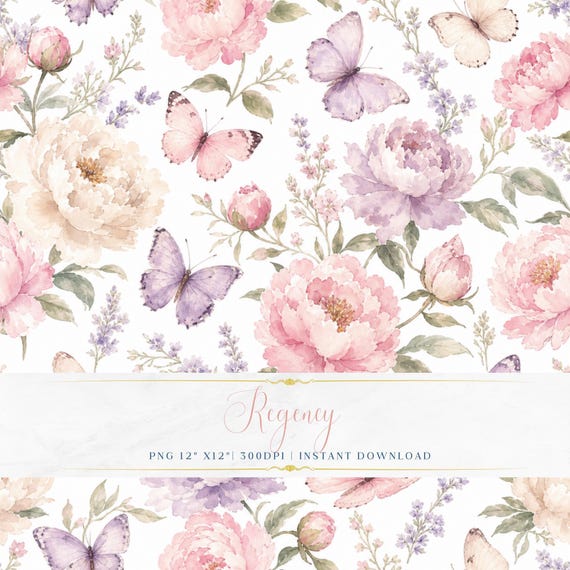 Shabby Chic Botanical PNG Seamless Floral Digital Paper Romantic Wallpaper Fabric Printable