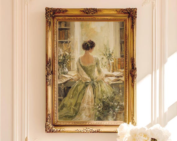 Vintage Regency Noblewoman Art, Romantic Cottagecore Printable - Classic Elegance, Warm Colors, Digital Wall Decor, Instant Download