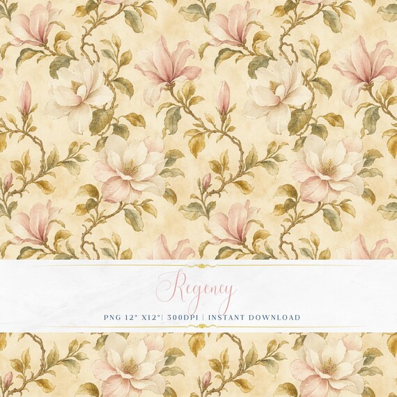 Vintage Botanical Wallpaper PNG Seamless Floral Digital Paper Printable Scrapbook Pattern