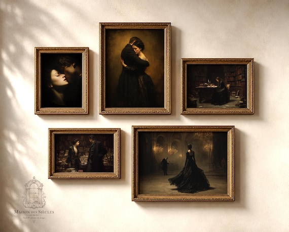 Dark Romance Wall Art Bundle Set of 5, Gothic Baroque Printable Art, Dark Academia Decor, Moody Couple Prints