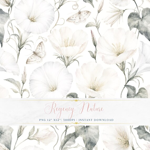 Watercolor Nature Seamless Pattern PNG Feminine Floral Digital Paper Vintage Printable