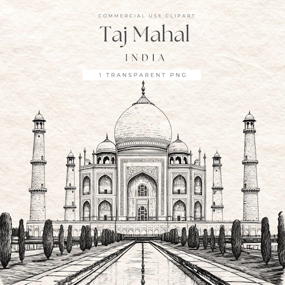 Hand-Drawn Taj Mahal Clipart | Indian Landmark PNG (Transparent Background)