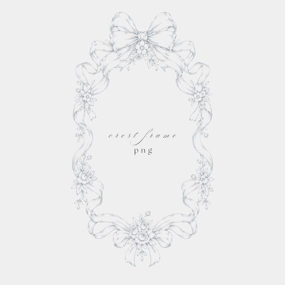 Baroque Ribbon Frame PNG | Fine Line Pencil Clipart | Wedding Stationery | Transparent | 300 DPI