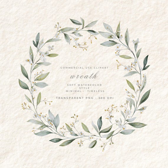 Minima Floral Wreath Transparent PNG, Olive branch Clipart, Digital Art Download Commercial Use, Stationery Card Design