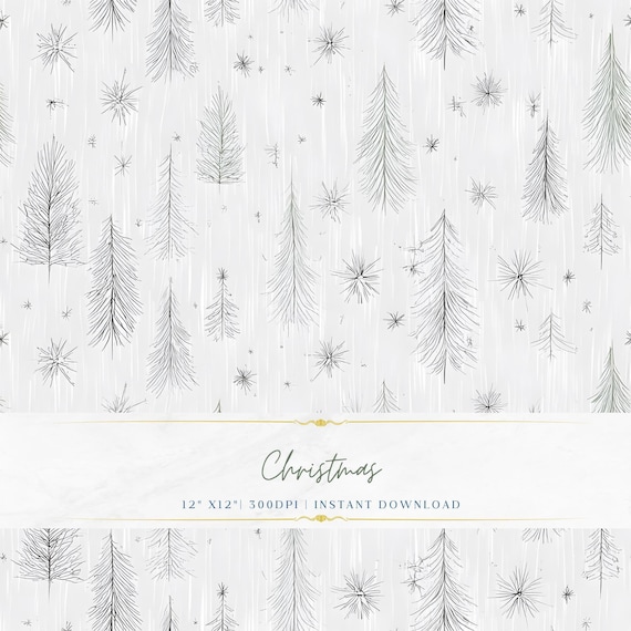Christmas Digital Paper Seamless Pattern, Fine Line Vintage Holiday PNG, Elegant Minimal Style