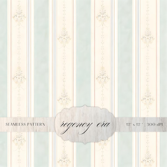 Green Regency Stripe Seamless Pattern,  Digital Paper, Elegant Vintage Background, Romantic Textile Design, Classic Repeat Print