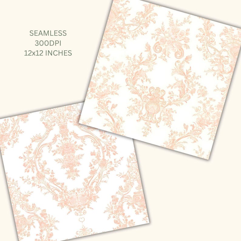 Rokoko-Rosa Digitalpapier | Nahtlose Muster im französischen Vintage-Stil (300 DPI JPEGs) Bild 2