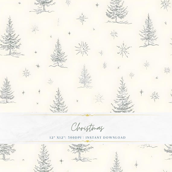 Vintage Holiday Pattern PNG, Elegant Seamless Christmas Design, Minimal Fine Line Background