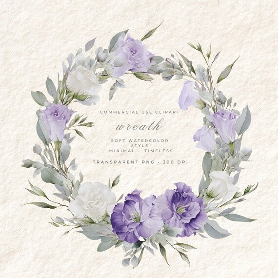 Purple Flower Wreath PNG Clipart, Floral Transparent Background Digital Art, Easter Card Design Commercial Use, Instant Download