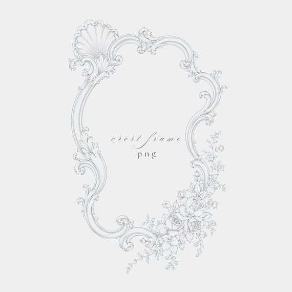 Rococo Asymmetrical Frame PNG | Fine Line Pencil Clipart | Wedding | Transparent | 300 DPI