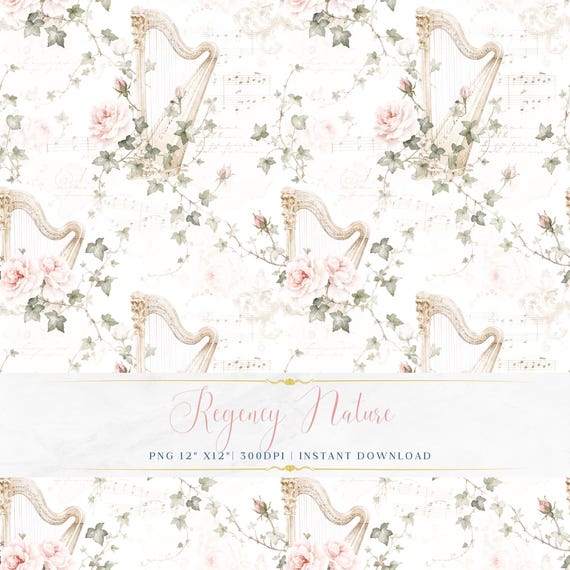 Seamless Vintage Wallpaper Romantic Watercolor Floral PNG  Digital Paper Background Pattern