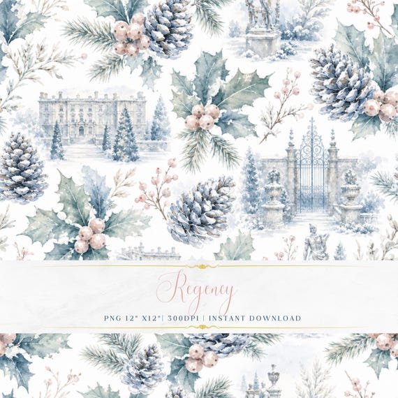 Vintage Christmas Seamless PNG Shabby Chic Digital Paper Botanical Pattern Wallpaper