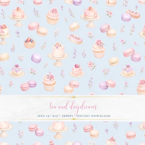 Tea Party Pattern, Pastel Floral Seamless Pattern, Tea Inspired Digital Paper, Romantic Background