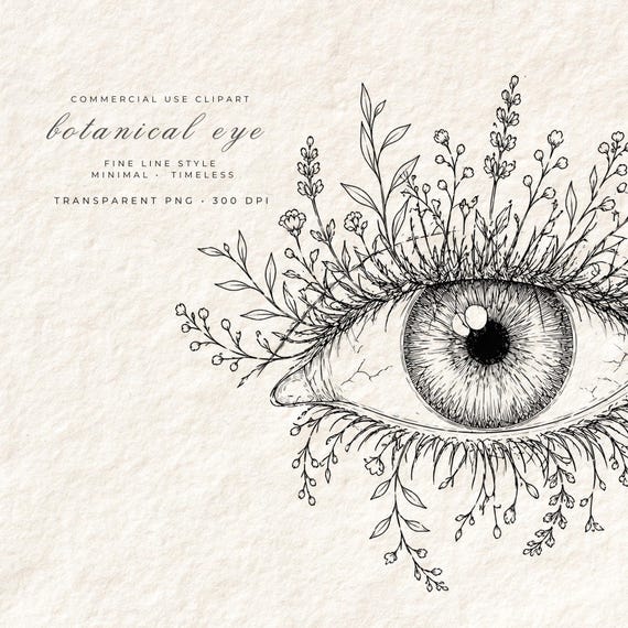 Botanical Eye Clipart PNG | Fine Line Floral Eye Illustration | Mystical Eye Art | Transparent Background | Witchy Digital Download