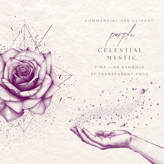 Mystic Celestial Clipart | Purple Occult Symbols (57 PNGs, Digital Download)